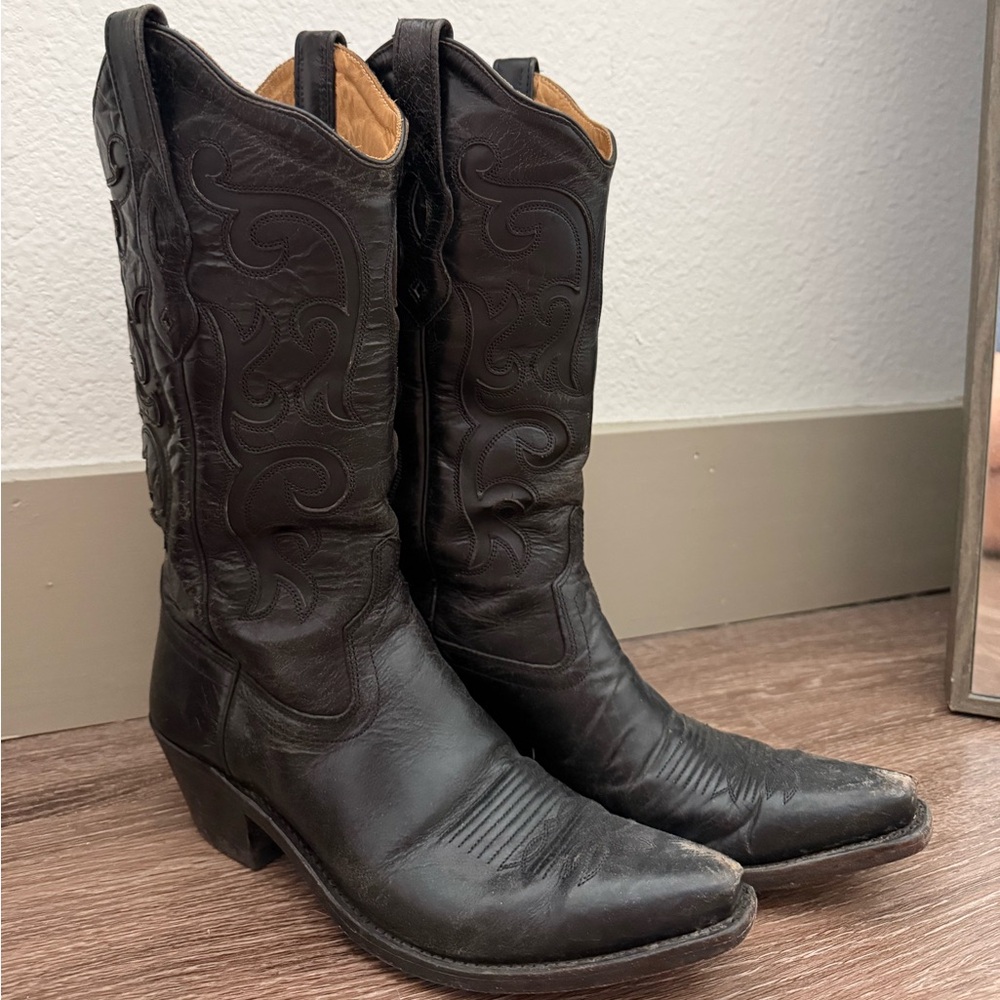 OLD WEST WOMEN'S CLASSIC BLACK VINEYARD SNIP TOE COWBOY BOOT